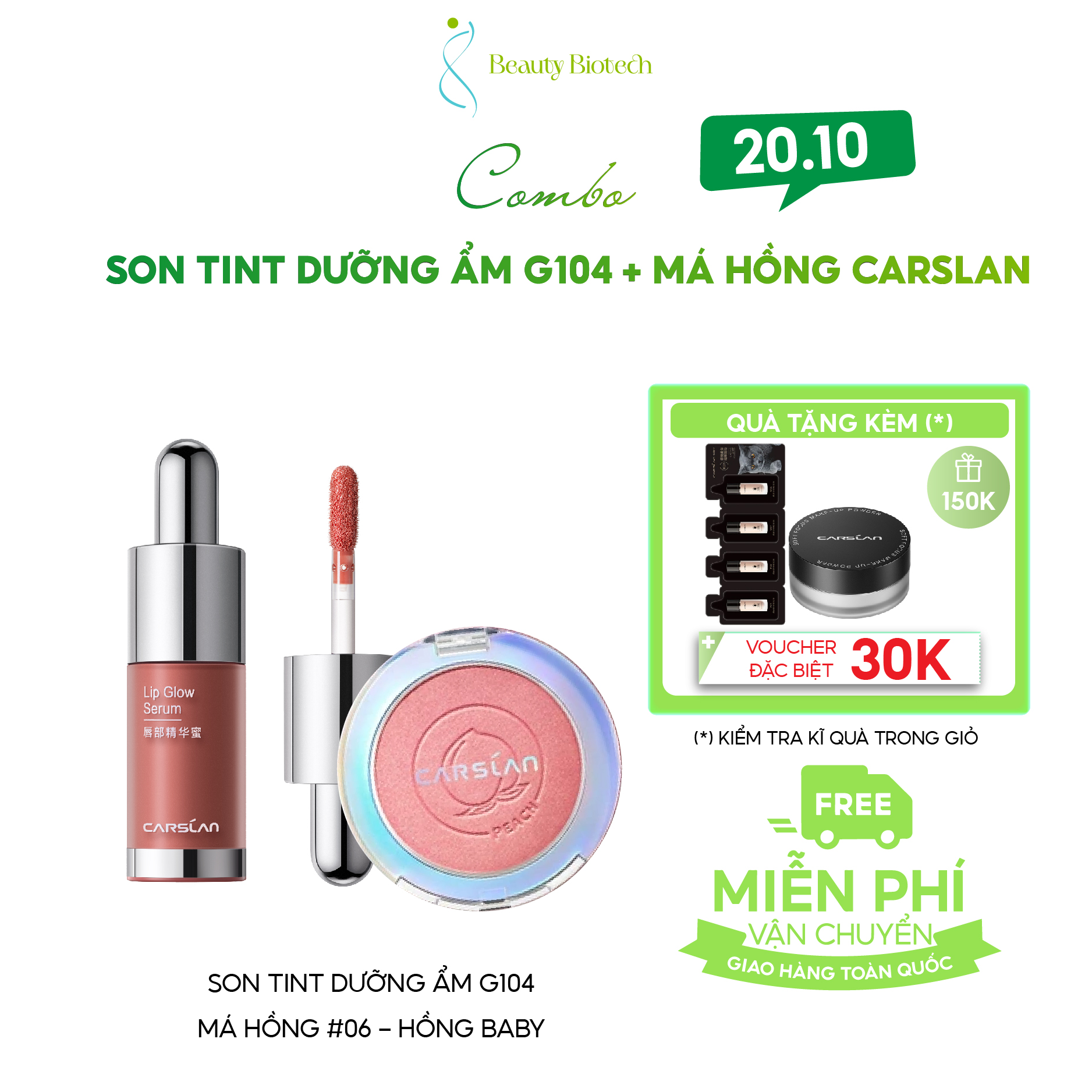 [COMBO CARSLAN] Son Tint Carslan Cấp Ẩm Căng Mọng 4.5g + Phấn Má Hồng Carslan 6 Màu 5.5g
